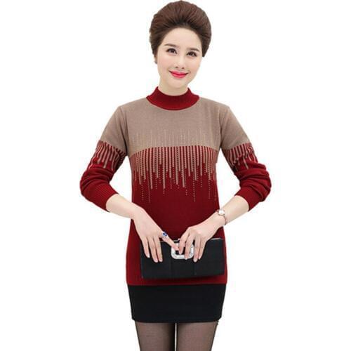 2019 autumn winter knit sweater women fashion Long sleeve pullover middle aged female Large size bottoming shirt sweaters G600