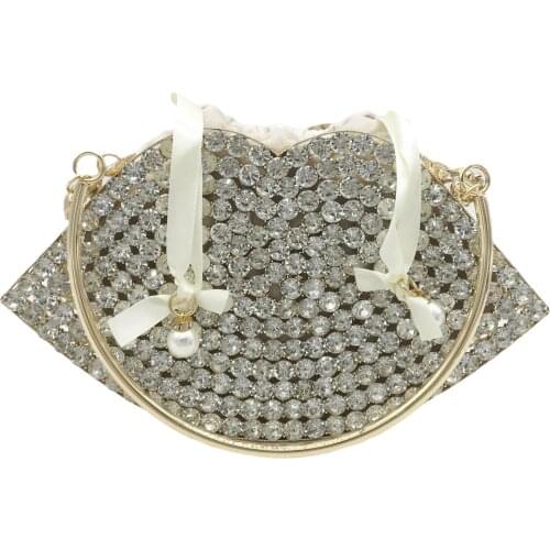 Boutique De FGG Lips Shape Women Crystal Evening Clutch Purse Metal Bucket Rhinestone Handbags Evening Dinner Shoulder Totes Bag