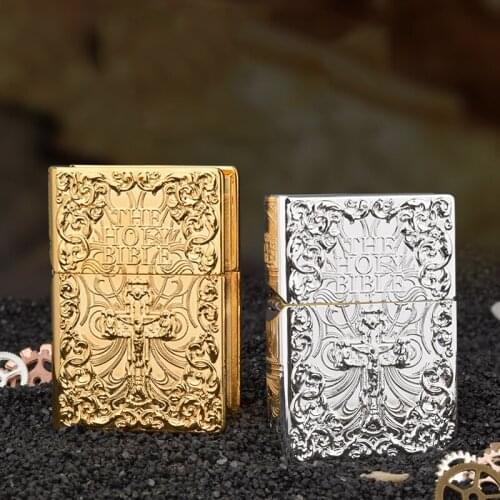 Zorro Mens Retro Windproof Creative Brass Armor Bible Three-dimensional Embossed Brass Kerosene Lighter