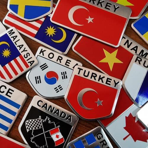1 pcs Car Styling 3D Aluminum Multinational National Flag Emblem Badge Car Sticker Decals Car-Styling Car Decoration