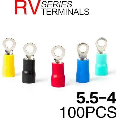 100PCS RV5.5-4 Round wire crimping terminal connector flat terminal crimping wire connector insulation waterproof A.W.G 12-10