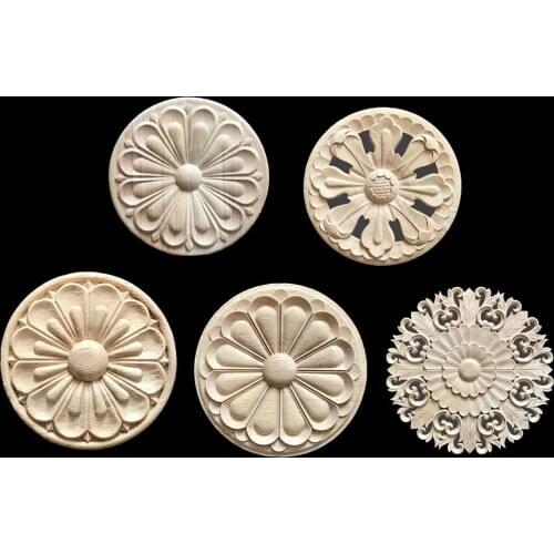 18CM Vintage Unpainted Wood Carved Decal Corner Applique Frame for Home Furniture Wall Cabinet Door Decorative Miniature