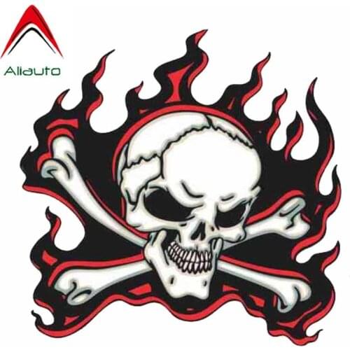 Aliauto Creative Car Sticker Re Red Flame Skull Accessories Personality Decal PVC Reflective for Motorcycle Seat Kia,12cm*12cm