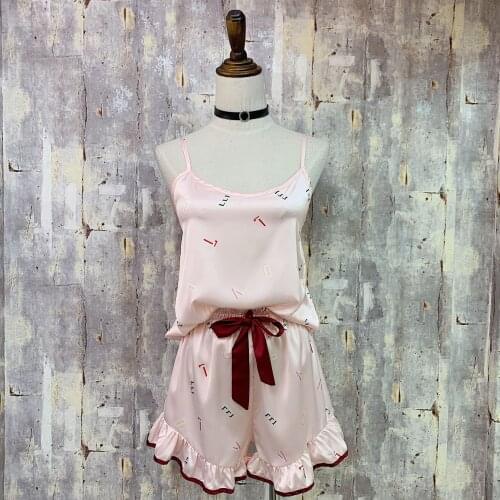 Women Ladies Lace Satin Silk Pajamas Sets Sexy V Neck bowknot Sleepwear Nightwear Shorts pyjama femme pijimas