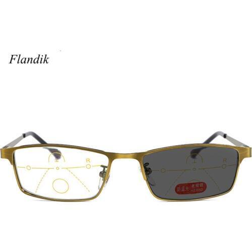 Photochromic Reading Glasses Progressive Metal Frame Men Progressive Multifocal Prescription Sunglasses +1.00 +1.50 +2.00