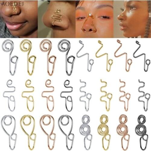 AOEDEJ 1PC Stainless Steel Spiral Fake Nose Ring Cuff Non Piercing Nose Ring Clip On Fake Nose Piercing Jewelry Ear Cuff