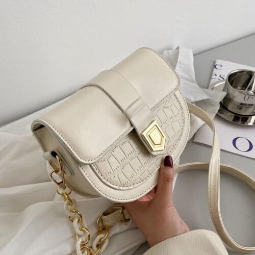 Small bag female 2021 Korean version of the new fashion chain saddle bag stone pattern portable small bag shoulder messenger bag