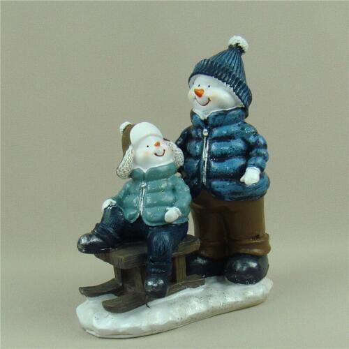 Jolly Snowman Miniature Reminiscent Resin Sled Model Handwork Craft Ornament Accessories for Room Decoration and Souvenir Gift