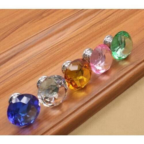 Fashion 30mm Diamond Crystal Glass Door Knobs Drawer Cabinet Furniture Handle Knob Screw Furniture Accessories