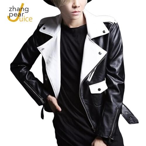 Men Leather Jacket Coat Men Fashion Streetwear Coat Black Punk Style Turn Down Collar Long Sleeve Jacket and Coats Male