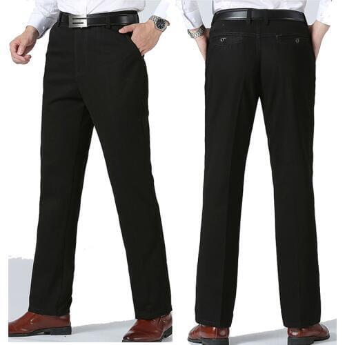 Mens casual pants fitness straight long cotton chino trousers plus size 2019 winter grey navy black slacks dad free shipping