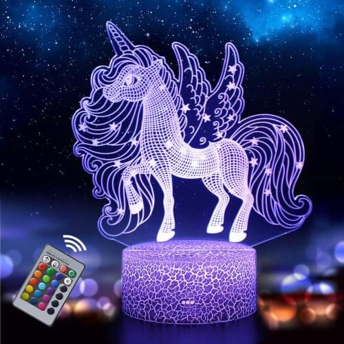 3D LED Illusion Lamp Light for Kids and Lover, Unicorn Lamp 16 Colors Change with Remote, Valentines Day Present and Birthday