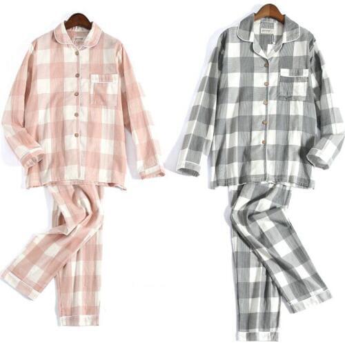 New Stripe Cotton Sleepwear Couples Pajamas Sets Women Harajuku pajamas Men Women long sleeve shirt nighty Nightwear Set