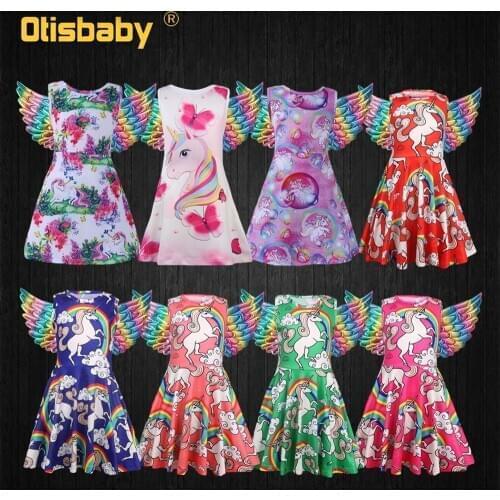 New Year Girls Princess Floral Party Unicorn Dress Headwear Angel Wings Christmas Halloween Costume Child Rainbow Lol Girl Dress