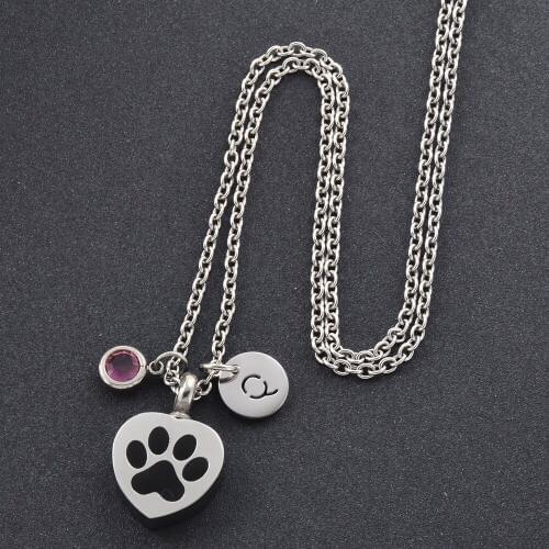 IJMD0063 Pet Dog Paw Print Stainless Steel Cremation for Ashes Urn Necklace Keepsake Memorial Pendant for Jewelry