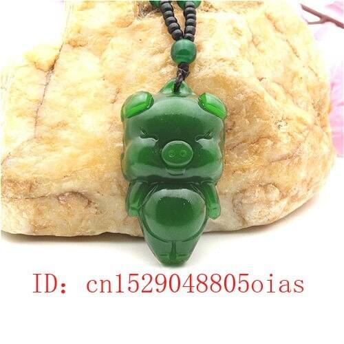 Natural Green Chinese Jade Cute Pig Pendant Beads Necklace Fashion Charm Jadeite Jewelry Carved Amulet Gifts for Women Men