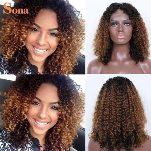 1B/27 Kinky Curly Lace Front Human Hair Wigs 13X4 Colored Highlight Glueless Pre Plucked Lace Frontal Wigs For Women