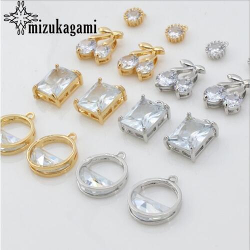 High Quality Golden Copper Rhinestone Crystal Geometric Charms Pendant 6pcs/lot For DIY Jewelry Earrings Finding Accessories