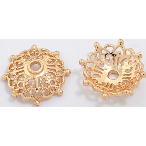 20Pcs/set Real Gold 15*15mm Flowers Hypoallergenic Shape Hollow Filigree Copper Beads For DIY Fitting