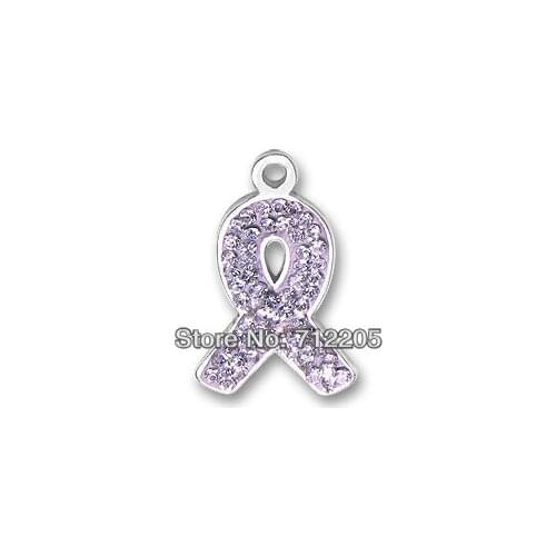 Silver plated Retro Lavender Crystal Ribbon awareness charms(184067)