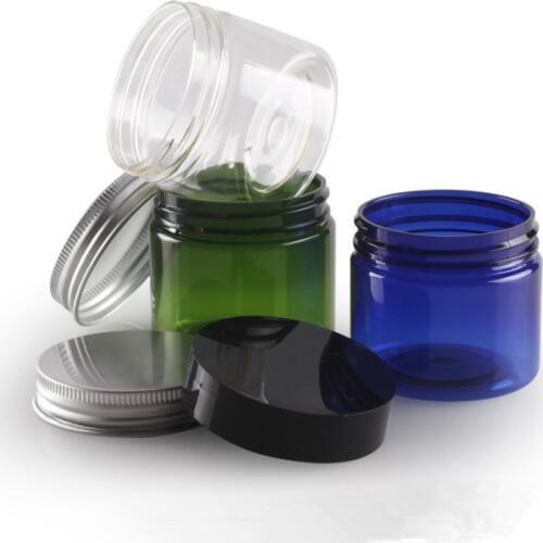 30 X Clear Green PET Cream Jar Empty Plastic Cosmetic 50ml Blue Screw Cap Packaging Facial Small Cream Container Portable Vial