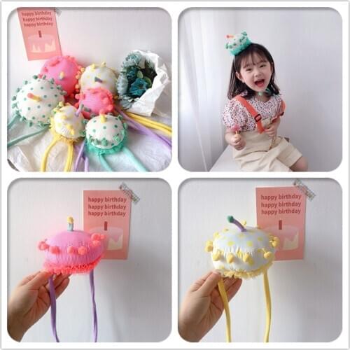 Retail 1pc Boutique Fashion Cute Birthday Cake Headbands Pom Pom Cupcake Soft Hairbands Party Headwear Princess Hair Accessories