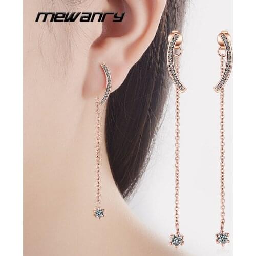 Mewanry 925 Sterling Silver Stud Earrings for Women Trend Elegant Creative Sweet Zircon Jewelry Birthday Gifts Prevent Allergy