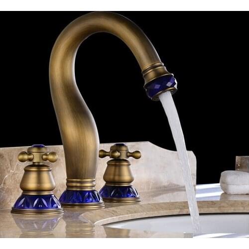 Bathroom Basin Faucet Antique Brass Sink Mixer Tap Hot & Cold Widespread Basin Faucet Bathtub Mixer Tap Water Crane Torneira