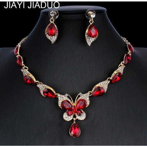 Jiayijiaduo Bridal Wedding Jewelry Set / Crystal Butterfly Necklace Earring Set for Cute Womens Wedding Jewelry NE+EA