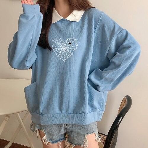 Spider Web Hoodie Women Heart Shaped Goth Sweatshirt Cotton Oversized Harajuku Sweatshirts 90s Aesthetic Long Sleeve Fashion Top
