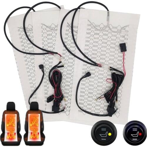Universal 12V Car Seat Heater Carbon Fiber Car Seat Heat Pads Kit Round Switch Wire Harness High Low Temperature Control Set