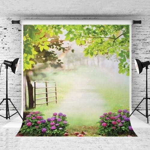 VinylBDS Spring Green Leaves Photography Backdrops Fence Flowers Background for Photo Studio Plant Railing Camera Fotografia
