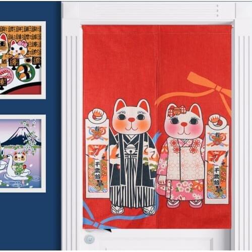 Japanese Cartoon Cat Door Curtain Linen Tapestry Study Bedroom Home Decor Kitchen Curtains Customizable/85x120cm/85x90cm