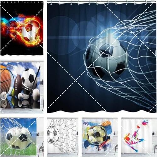 Game Football Soccer Shower Curtain for Kids Boy Mens Sport Ball Theme Fabric Bathroom Decor Sets with Hooks Waterproof