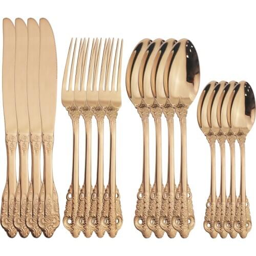 Western 16Pcs Rose Gold Dinnerware Set 304 Stainless Steel Cutlery Set Knife Fork Spoon Tableware Set Home Dinner Silverware Set