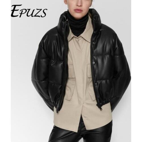 Winter coat Women Padded PU Coat Punk Streetwear Parka Jacket Warm Croped Long Sleeve Outwear Motorcycle Black Short Jacket