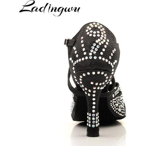 Ladingwu Dance Shoes Latin Women Glitter Satin Bright Salsa Dance Shoes Tango Party Bright Rhinestones Dance Shoes