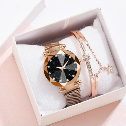 Women Starry Sky Watch Bracelet Mesh Belt Watch Luxury Lady Quartz Watch Casual Wristwatch Female Clock Relogio Feminino