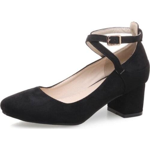 Big Size 11 12 13 14 15 ladies high heels women shoes woman pumps Shallow opening of square head thick heel buckle band
