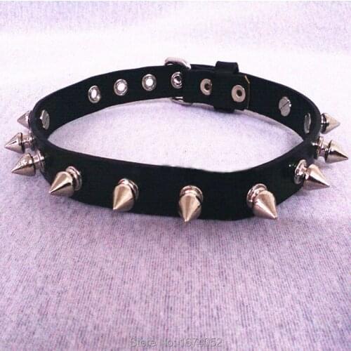 Cosplay Punk Fetish Cool Women Girl %100 Handcrafted Spiked Collar Real Leather Stud Rivet Buckle Choker Necklace