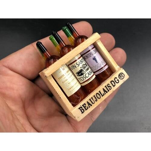 1/6 Scale 6pcs Red Wine Bottles with Wooden Stand for 12''Figures Accessories DIY