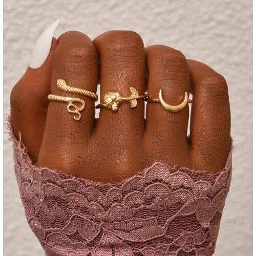 1Set/3pcs Female Jewelry Fashion Design Vintage Gold Color Snake Moon Rings Set For Women Cross Twist Open Ring Joint M08