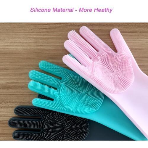 1 pairs Silicone Dish Scrubber Rubber Gloves Food Grade Cleaning Sponge Multi-purpose Dishwashing Gloves Magic Silicone Gloves
