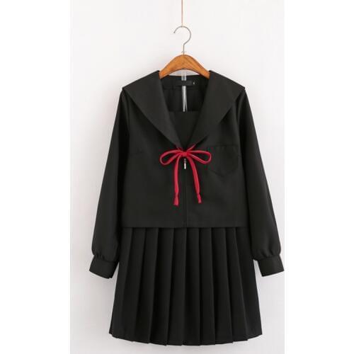 2pcs Schoolgirl Uniforms Anime Cosplay Black Top+Skirt Girl Sailor Suits Japanese School Student Uniform Costume S-XXL B80291AD