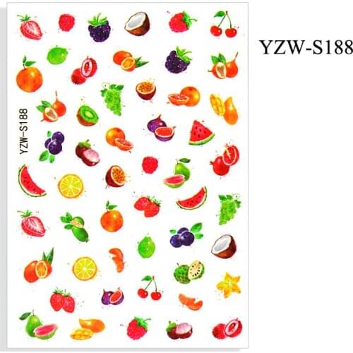 3D Stickers for Nails Strawberry Lemon Grape Fruit Nail Foil Decal Sliders Stickers for Manicure Nail Art Decoration Accessories