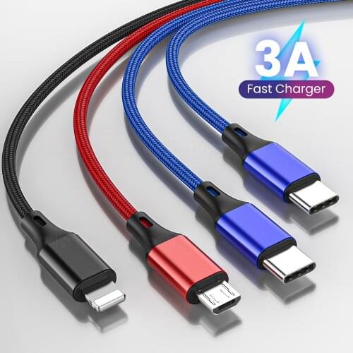 1.2m 4 In 1 USB Cable 3 In 1 USB A To Micro USB/Type C/8 Pin Kable For iPhone Charger 3A Fast Charging Cord For iPhone 12 Xiaomi