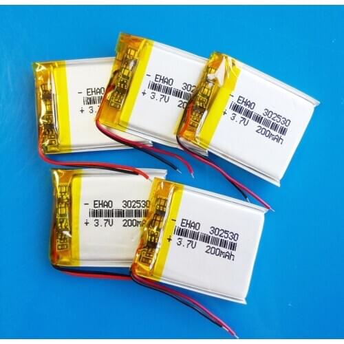 5 pcs 3.7V 200mAh 302530 Polymer lithium Lipo Lion battery rechargeable customized for mp3 gps bluetooth headset smart watches