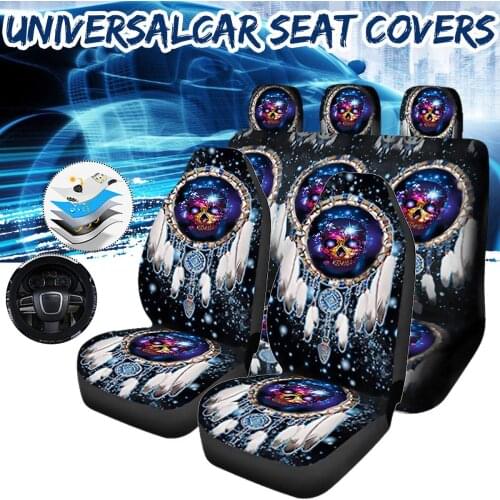 7PCS Set Wolf Skull Printing Car Auto Front Seat Cover Universal Dirty-Proof Bucket Cover Auto Accessories for Car Truck SUV