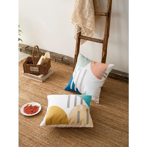 Abstract Throw Cushion Cover 45x45cm Home Decorative Pillow Case Cotton Thread Embroidery Color Block Pillow Cover Art Decor