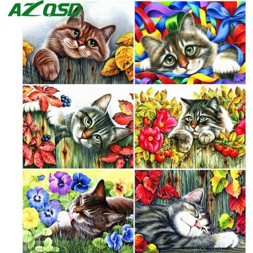 AZQSD Diamond Embroidery Cat Cross Stitch Kits Handmade Craft Diamond Painting Scenery Full Square Drill Wall Stickers